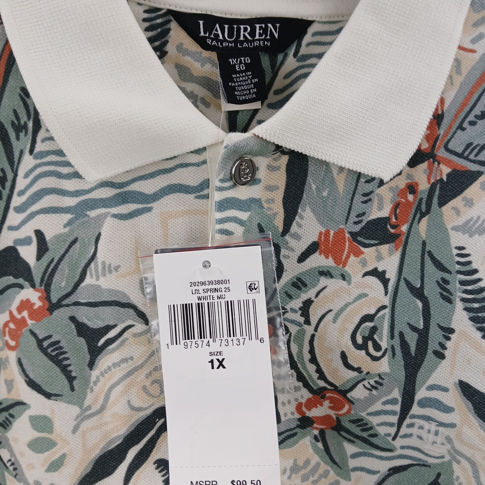Lauren Ralph Lauren Women's Print Stretch Piqué Polo Shirt White Multi NWT #A1 - Picture 8 of 14